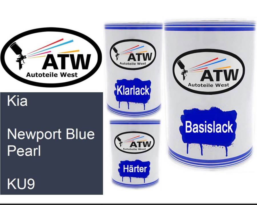 Kia, Newport Blue Pearl, KU9: 500ml Lackdose + 500ml Klarlack + 250ml Härter - Set, von ATW Autoteile West.